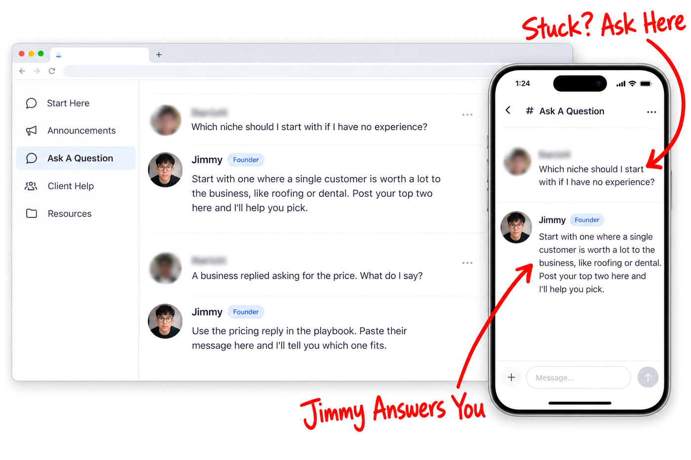 A question in the private community answered by Jimmy