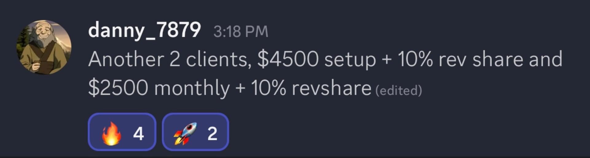 Student result: 2 clients, $4500 setup + $2500 monthly