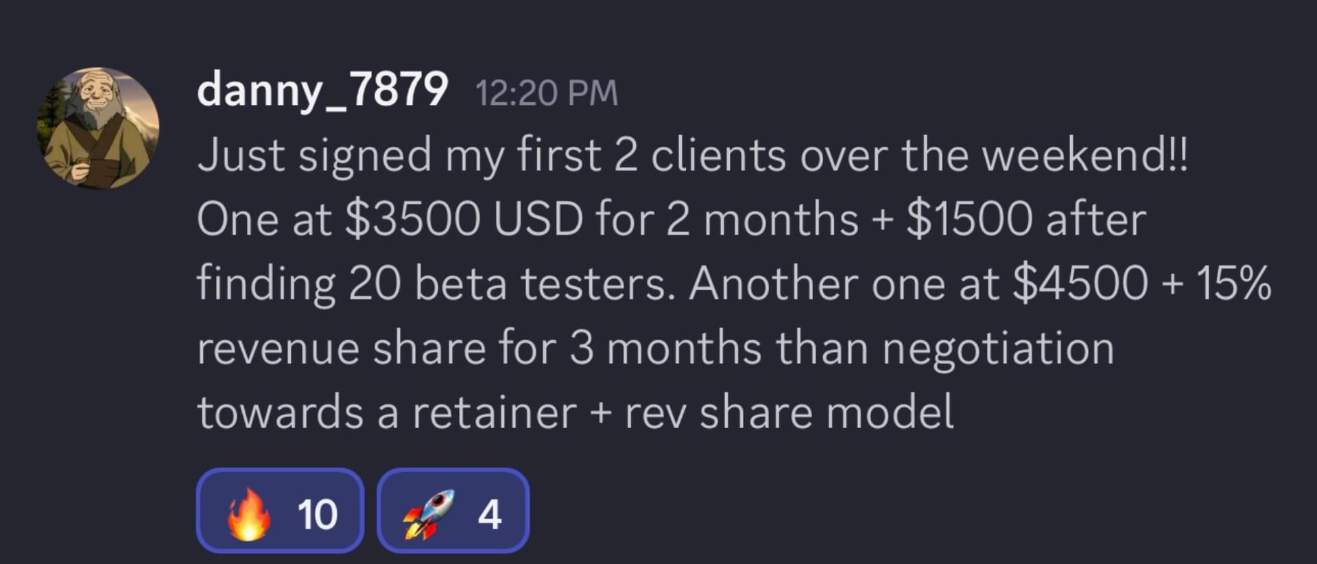 Student result: signed first 2 clients over the weekend